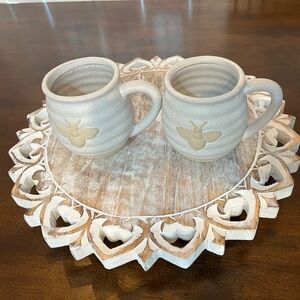 Handcrafted Cream Ceramic Mugs with Bee Design